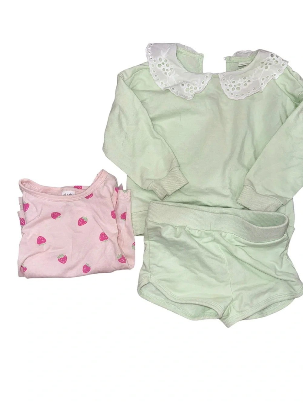 Girls Mint Green Pajama Set with Pink Strawberry Tee - Soft Matching Sleepwear